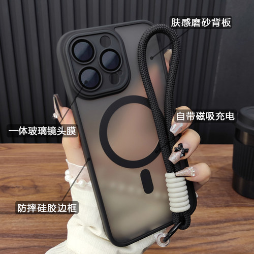 适用苹果17ProMax手机壳iPhone16自带玻璃镜膜14Plus肤感磨砂13磁吸充电12全包防摔15高级感保护套11简约B55 - 图0