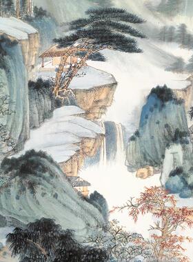 大千青绿山l水画 仿董源华阳仙馆图 高清晰微喷古代名画装饰画