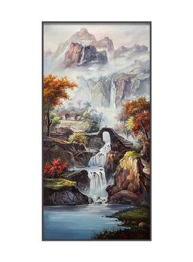 手绘肌理山水风景玄关油画V中式走廊入户装饰画别墅客厅高端挂画