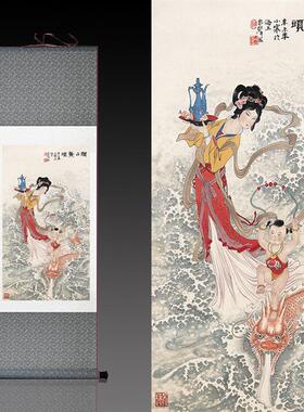 国风字画古典仕女风水挂画m福娃福寿图丝绸画宣纸挂画定制酒店画
