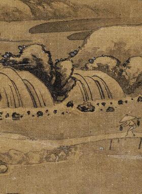 郭熙 雪山行旅图国画真迹微L喷复制山水风景画客厅玄关装饰挂画