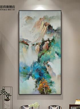 手绘油画欧式玄关装饰画客厅山水挂画高端b肌理别墅走廊过道壁画