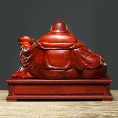 红花梨木雕笑佛像大肚弥勒佛摆件实木玄关客厅家用供奉坐式布袋佛 - 图2