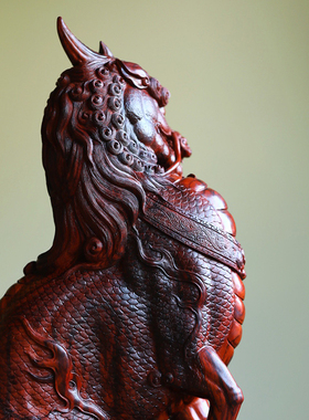 康御红印度小叶紫檀木麒麟摆件