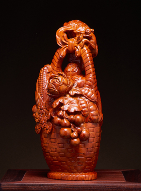 康御红花梨木中式办公室花篮