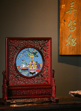 康御红印度小叶紫檀木清供图插屏