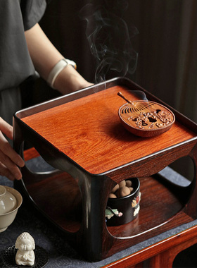 康御红紫光檀嵌缅甸花梨中式香几