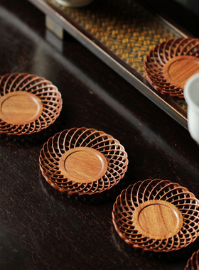 康御红非洲酸枝编织纹杯垫