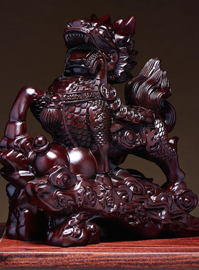 黑檀木中式麒麟摆件创意