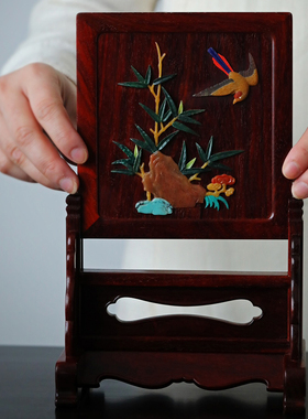 康御红小叶紫檀百宝嵌砚屏