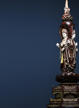 印度小叶紫檀镶嵌猛犸牙雕工艺摆件【三面观音】精致清刀收藏送礼