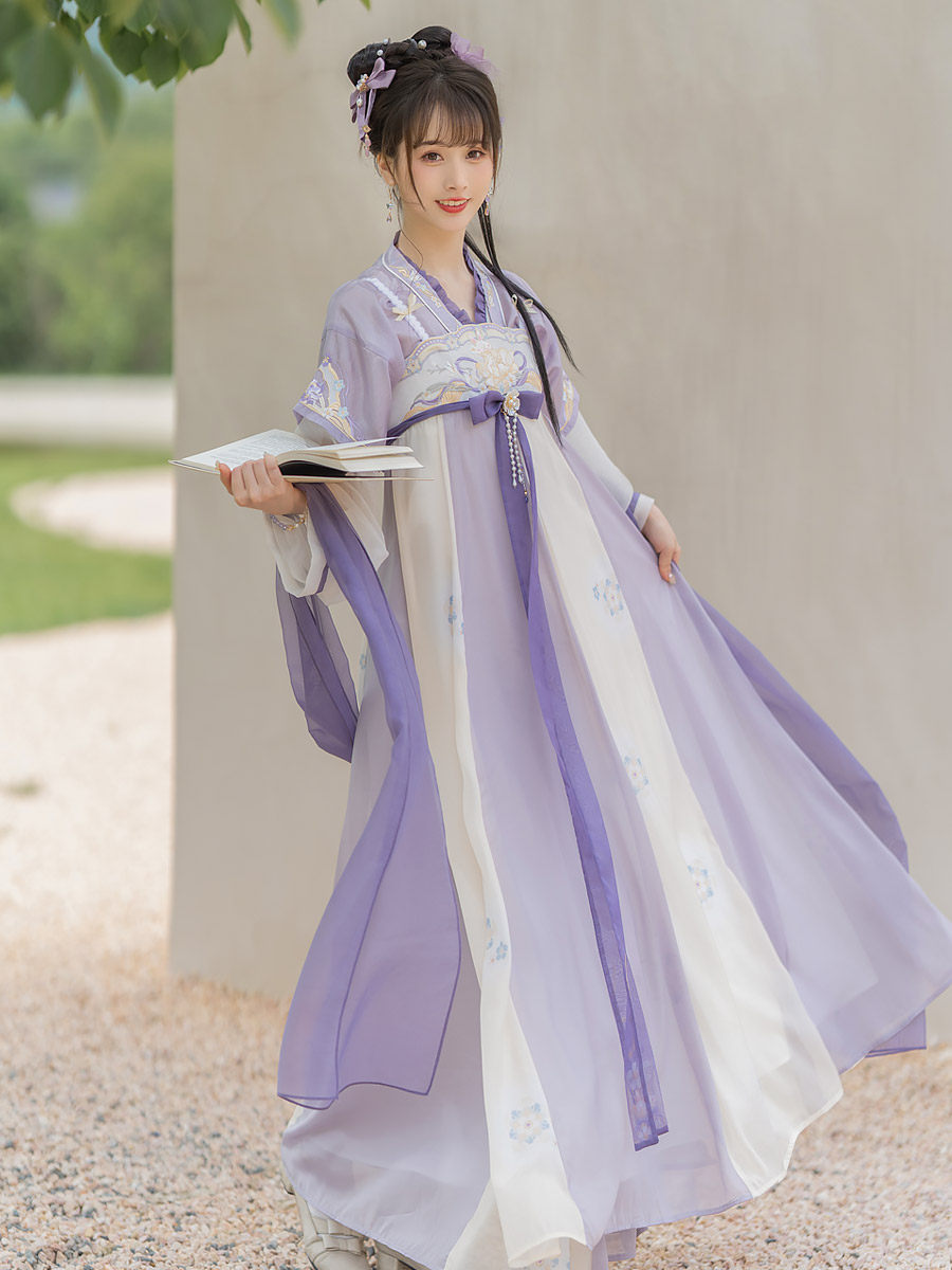 云藏月绣紫衿紫色汉服唐制褙子齐胸襦裙柯诃子女装披帛夏季款成人_虎窝淘