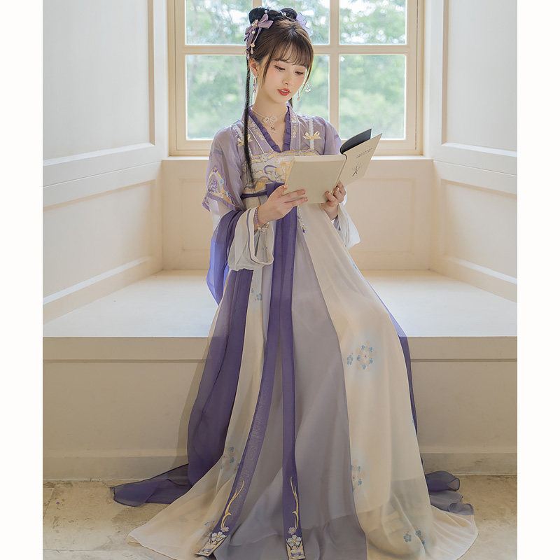 云藏月绣紫衿紫色汉服唐制褙子齐胸襦裙柯诃子女装披帛夏季款成人_虎窝淘