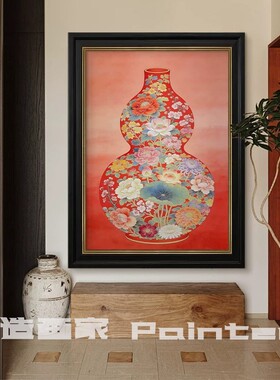 福禄盈门葫芦中古风纯手绘油画客厅装饰画新中式玄关寓意挂画餐厅