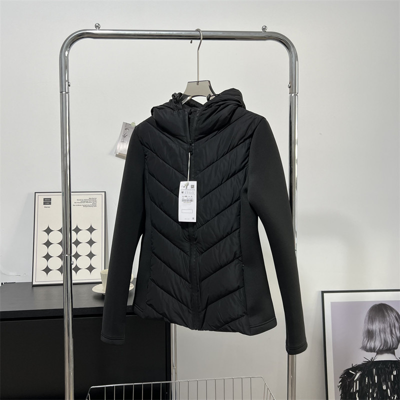 西班牙D 修身显瘦连帽空气棉长袖拼接轻薄绗缝羽绒棉服女短外套,淘宝优惠券,粉丝福利购,淘宝优惠卷