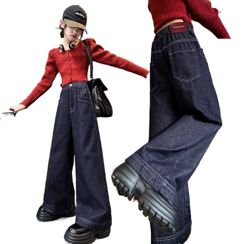 女童裤子加绒新款秋冬洋气儿童中大童女孩宽松休闲牛仔阔腿裤,淘宝优惠券,粉丝福利购,淘宝优惠卷