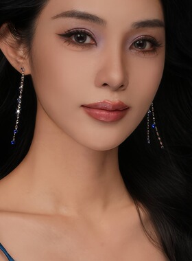 S925银耳饰 靛海遥光 蓝色长款流苏耳环轻奢高级感独特设计女生