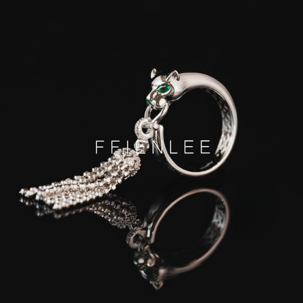 S925 silver gold-plated fog leopard light luxury niche leopard head tassel ring women's fashionable temperament ring