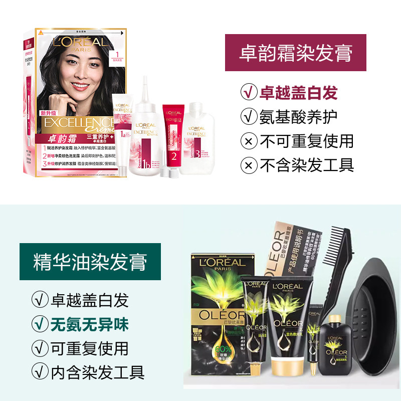 欧莱雅卓韵霜染发膏剂氨基酸健康遮白发老人自己在家染流行黑棕色,淘宝优惠券,粉丝福利购,淘宝优惠卷