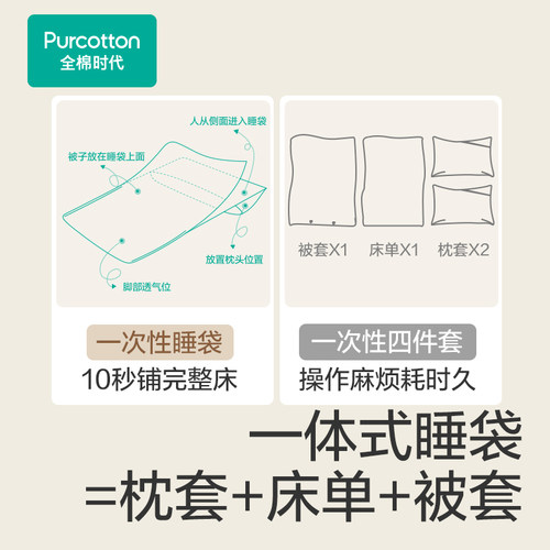 全棉时代一次性隔脏睡袋一体式纯棉住酒店出差旅游便携床单被罩 - 图0