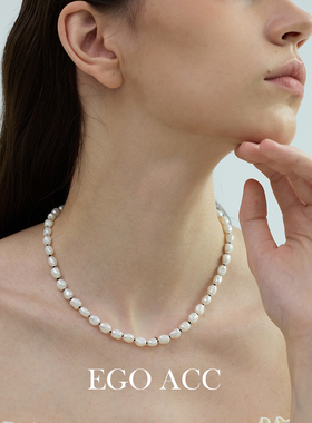 EGOACC黑色隔珠淡水珍珠项链