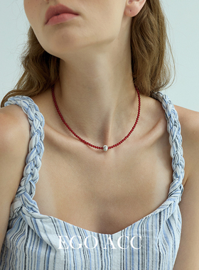 秋冬圣诞新年红串珠项链EGOACC