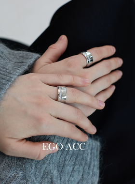 EGOACC潮酷光面微镶锆石戒指