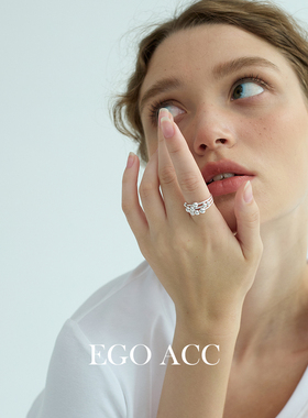 日韩小众多层线条珠珠戒指纯银