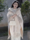 Long fur collar cape and cheongsam jacket