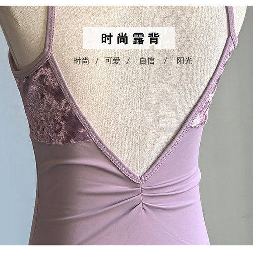 儿童舞蹈服女夏季吊带丝绒练功服幼儿连体服女童芭蕾艺考级形体服 - 图0