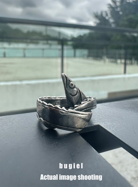 BUGIEL复古爆款深海带鱼戒指男女小众设计个性简约食指戒指环