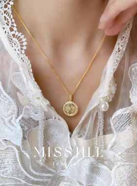 MISSJILL 宫锁福运｜新中式黄金色S925纯银古法高级雕花项链秋冬