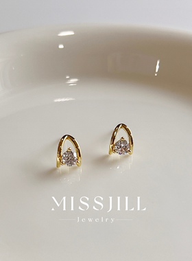 MISSJILL·巴黎旧梦｜小众设计简约高级气质通体925纯银金耳钉闪