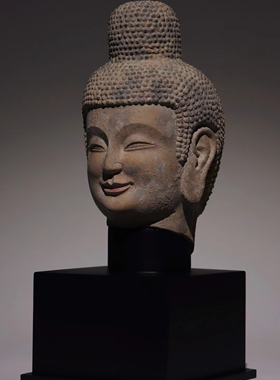 北魏  青州佛首 高 23cm 总高 35cm