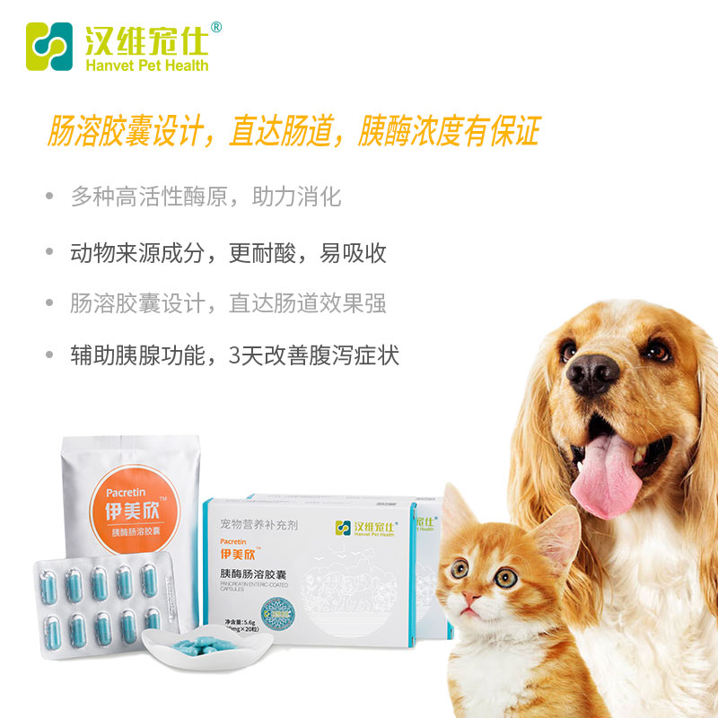 汉维宠仕伊美欣胰酶肠溶胶囊胰宝宠物猫咪狗狗腹泻胰腺炎胰消化-图1