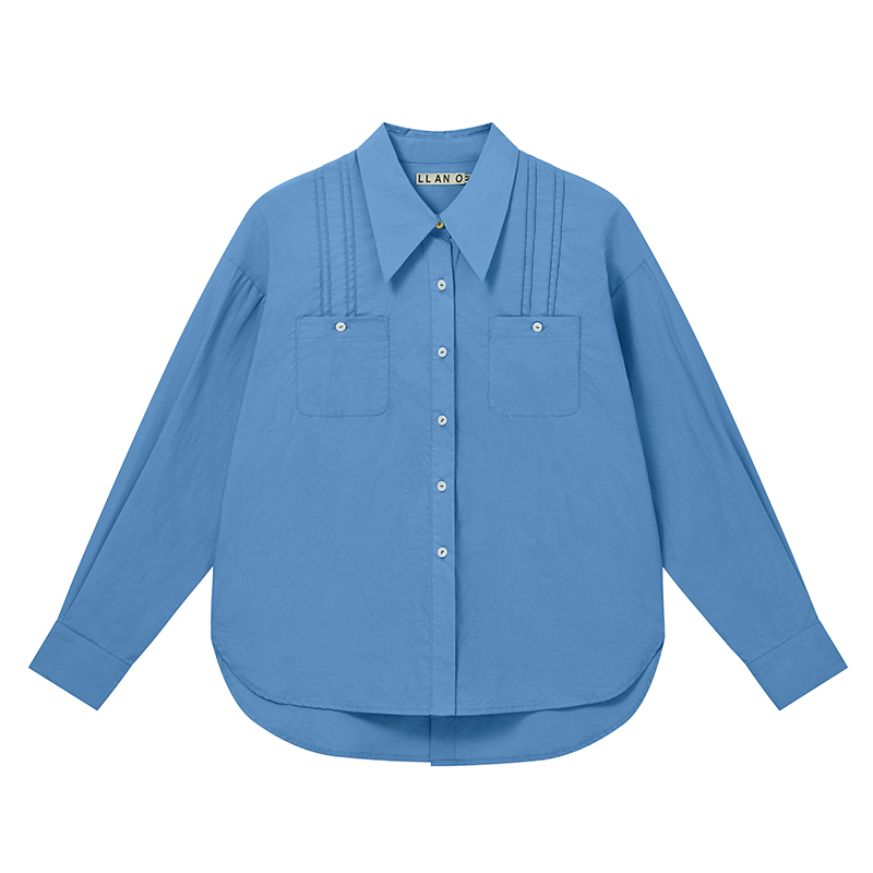 LLANO简约蓝白衬衫气质通勤复古盐系高级感外搭上衣衬衣女装秋季,淘宝优惠券,粉丝福利购,淘宝优惠卷