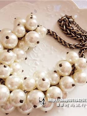 包邮时尚大牌Z欧美风街拍造型奢华高贵白色夸张大珍珠项链假领 女