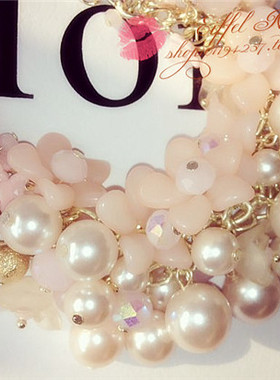 韩国甜美珍珠树脂花朵项链毛衣链