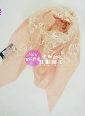 冬季韩版欧根纱花边双层拼接丝巾