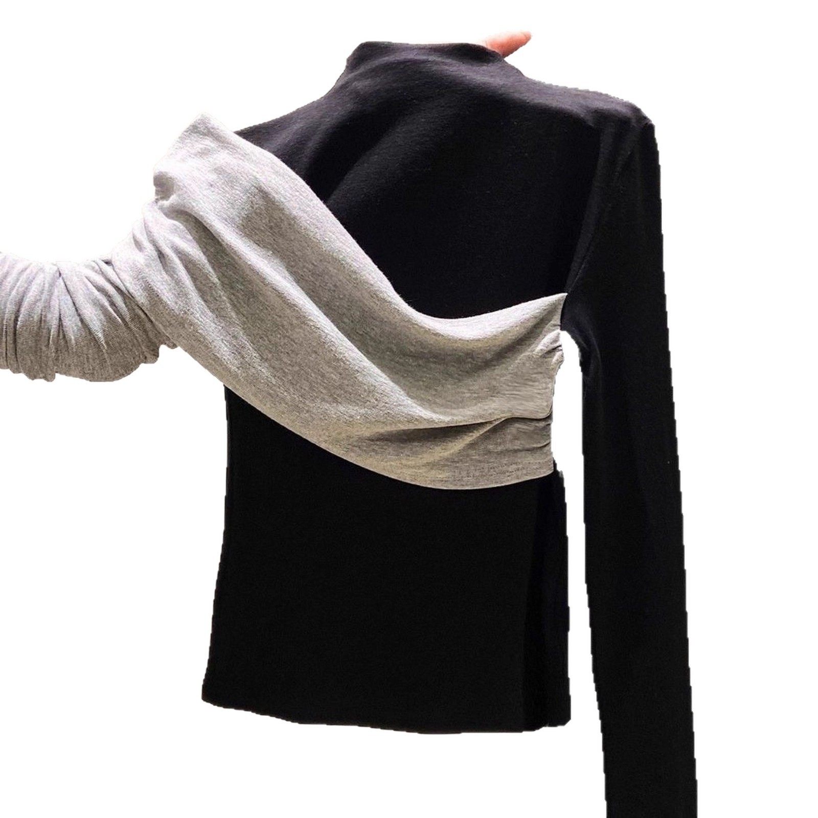 德绒设计感撞色拼接半高领长袖打底衫女新款修身显瘦感上衣小众,淘宝优惠券,粉丝福利购,淘宝优惠卷