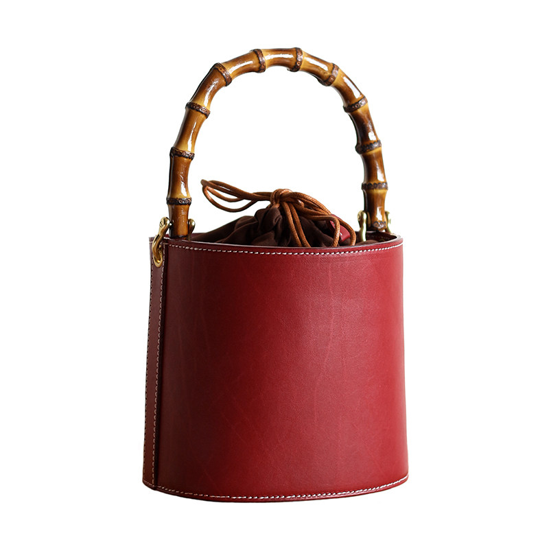 荣轻复古原创手工竹节水桶包植鞣牛皮个性婚包小众设计手拎斜跨包,淘宝优惠券,粉丝福利购,淘宝优惠卷