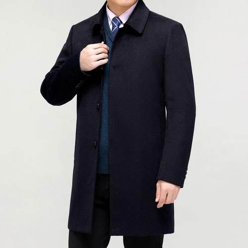 装新大款8023-1-O士中长男款羊绒衣爸爸装保冬暖羽绒中老年羊毛呢 - 图1