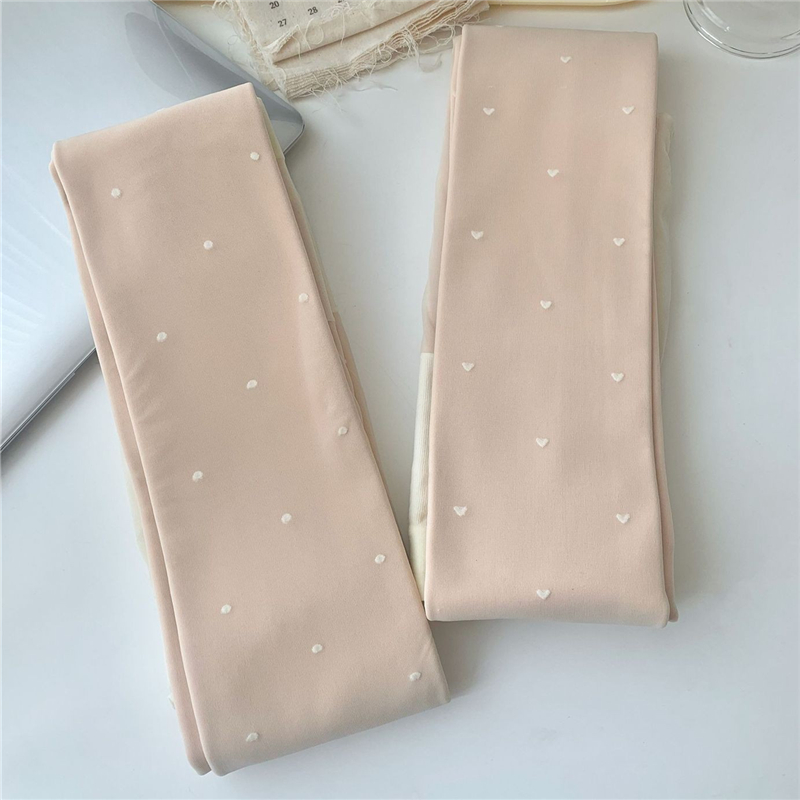 加绒爱心白丝袜女秋冬季日系JK白色连裤袜纯欲波点加厚保暖打底裤 - 图3