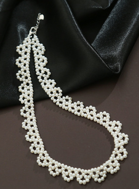 手工编织荷叶边蕾丝相天然珍珠