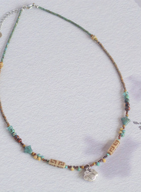 银锁古董珠天然石轻中式锁骨链