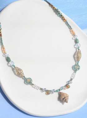 进口海螺古董珠项链海洋风锁骨链