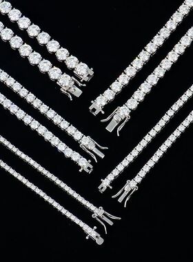 新款银2mm网球项链女款莫桑石网球链简约高级感首饰项饰品女