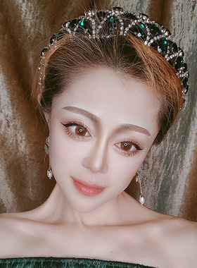 绿色椭圆水晶发卡带齿头箍宫廷