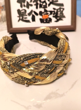 复古蓝色编发高颅顶麻花发箍新款