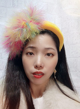 复古真羽毛侧边发箍女高颅顶发卡